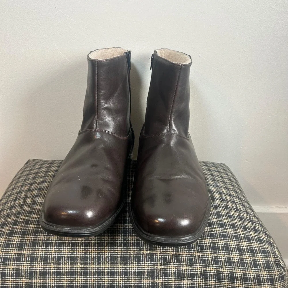 Hitchcock Mens Dark Brown Leather‎ Lined Winter Zip Boots Wide Fit Size 11.5